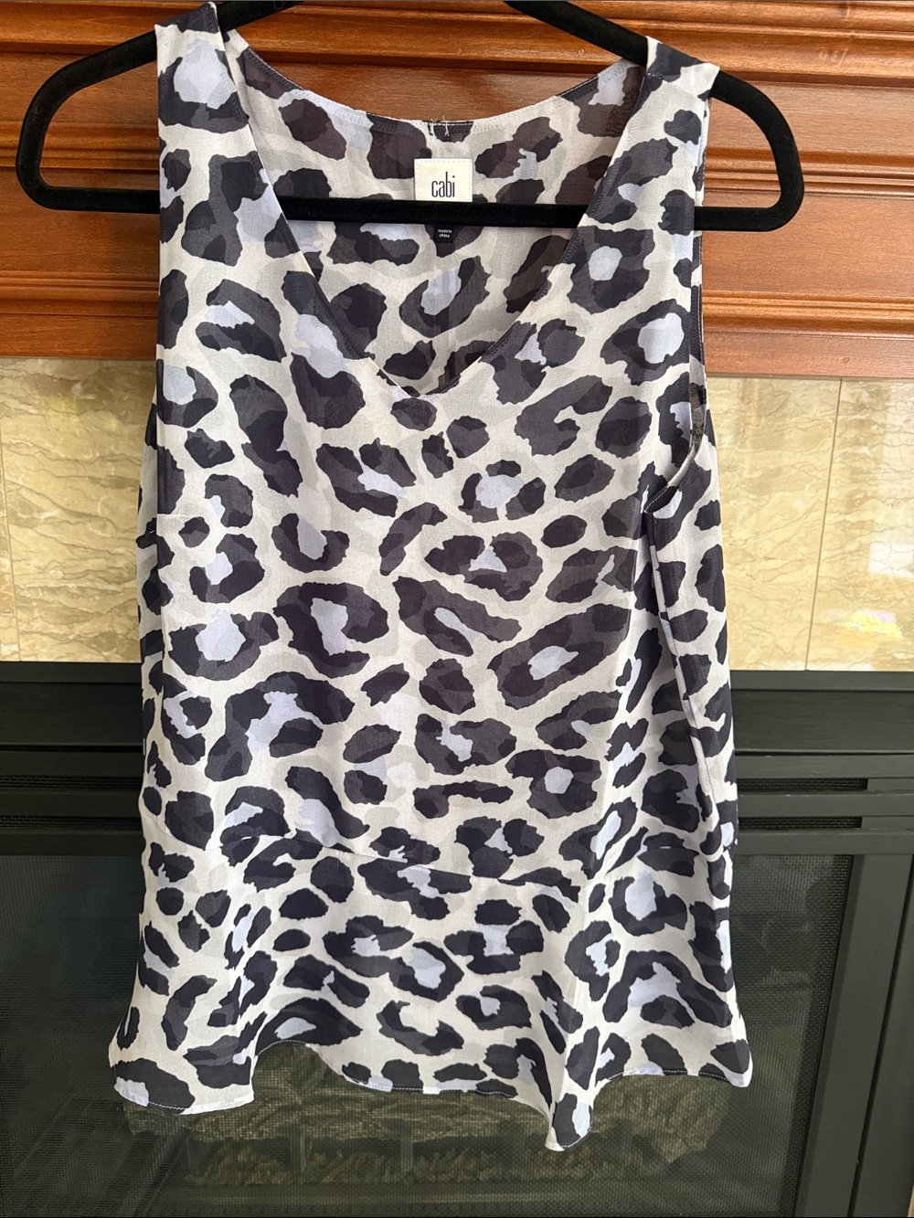 CAbi Black and Light Purple Leopard Print Sleeveless Tank
